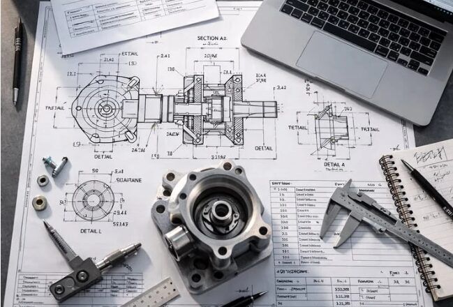 Mechanical component, engineering drawings and precision measuring tools
